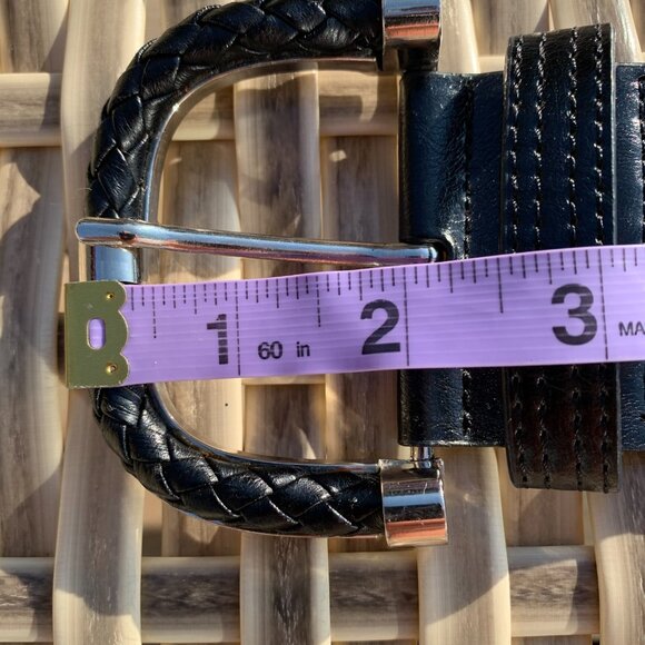 Black Braided Faux Leather Elastic Back Wide Statement Cinch Belt - Picture 9 of 10